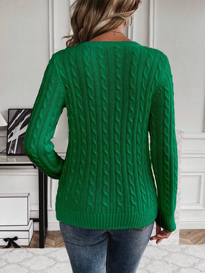 Suéter De Cuello Redondo De Punto Trenzado Para Mujer