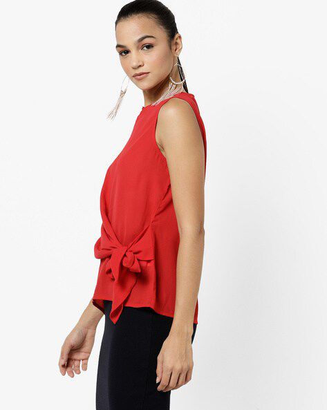 Blusa Roja sin Mangas con Lazo Frontal 🔥🎀
