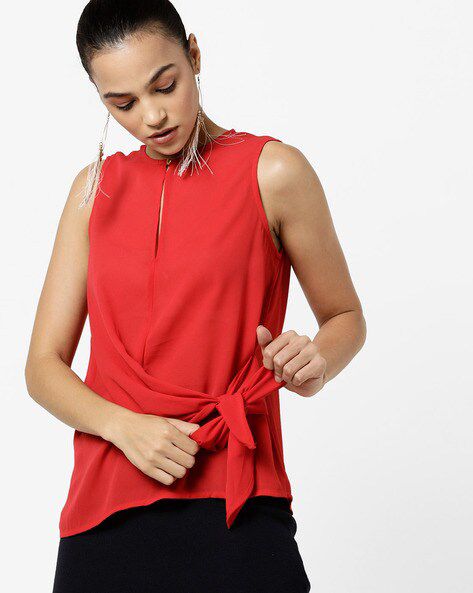 Blusa Roja sin Mangas con Lazo Frontal 🔥🎀
