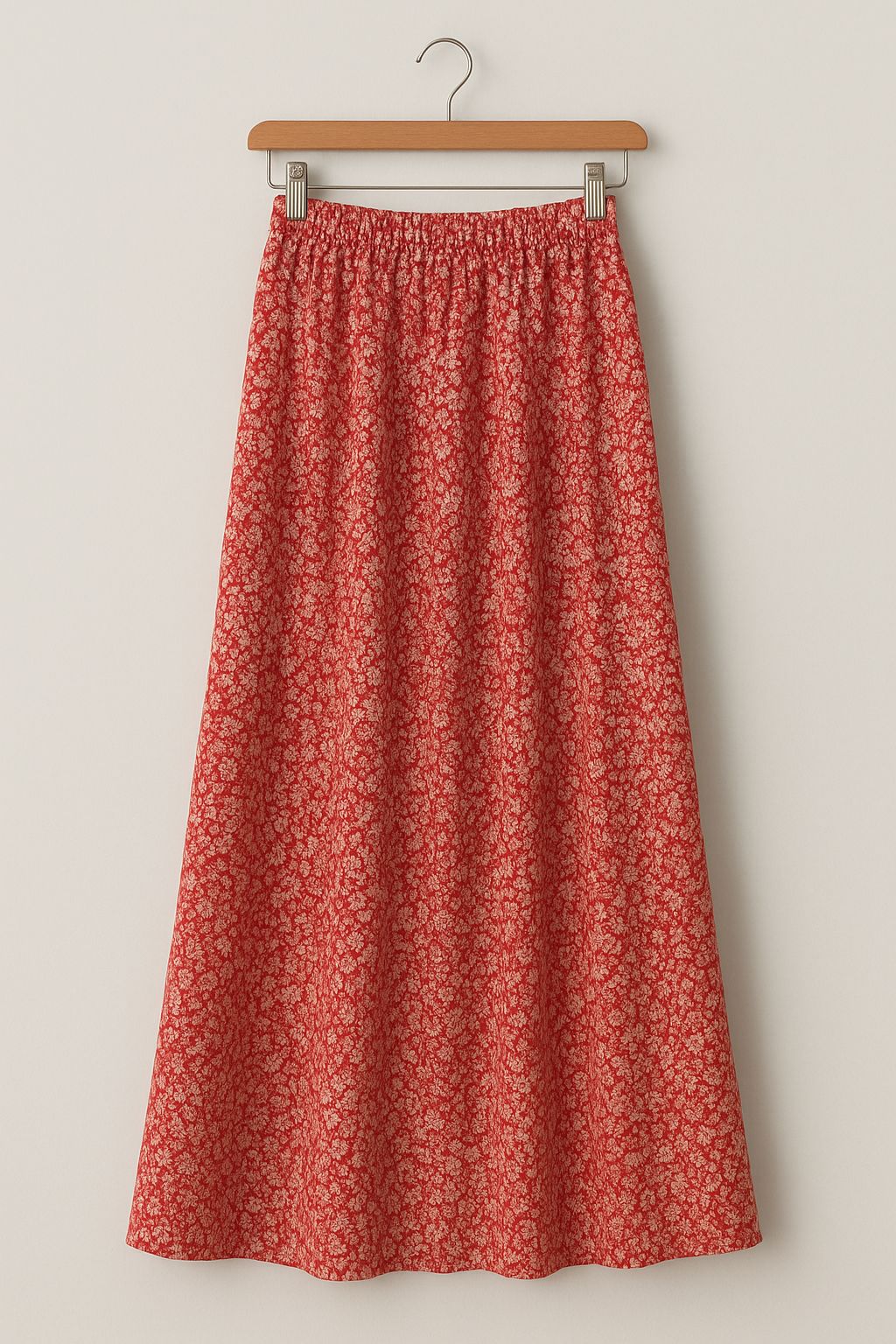 Falda midi floral rojo coral – Frescura romántica para el día a día
