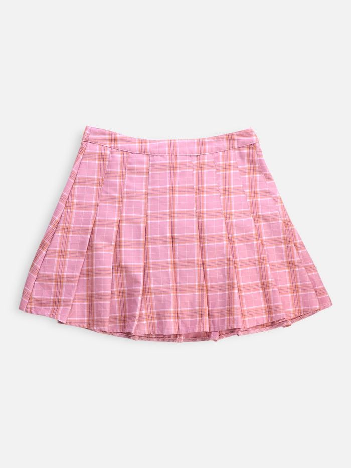 Falda corta plisada a cuadros rosa – Estilo colegiala renovado