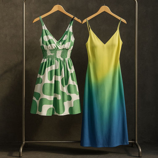 Vestido blanco con estampado verde