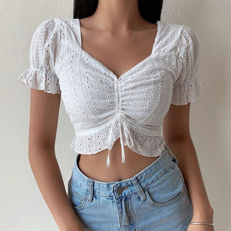 Blusa corto para mujer de mangas abullonadas