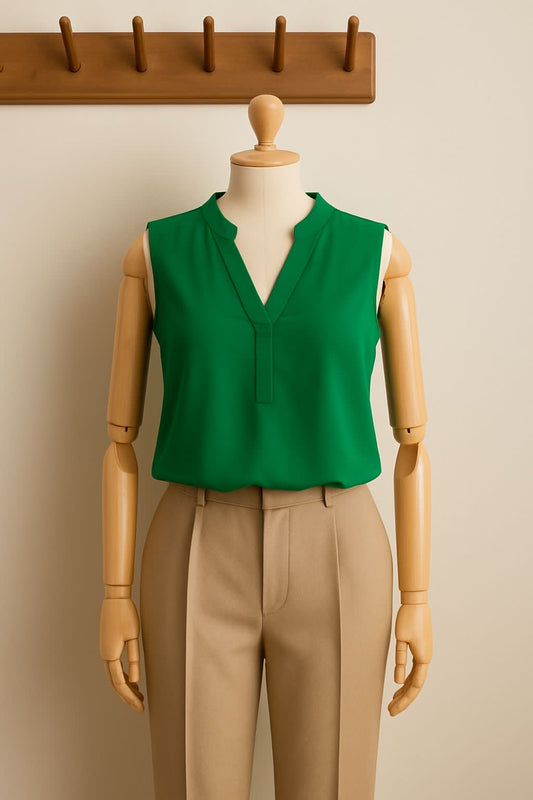 Blusa color verde con cuello V