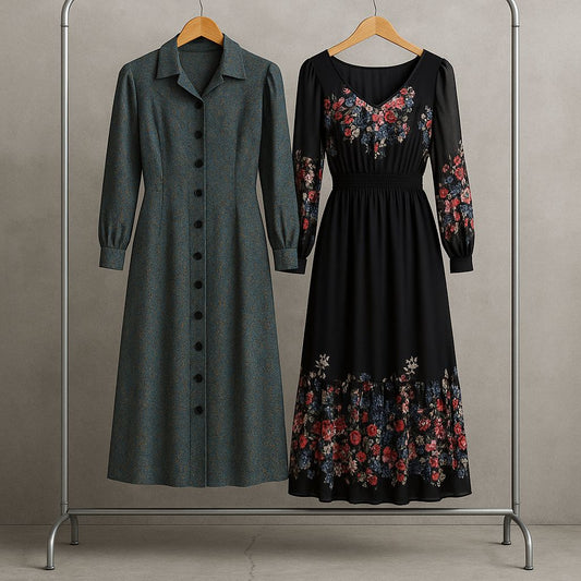 vestido negro con estampado floral