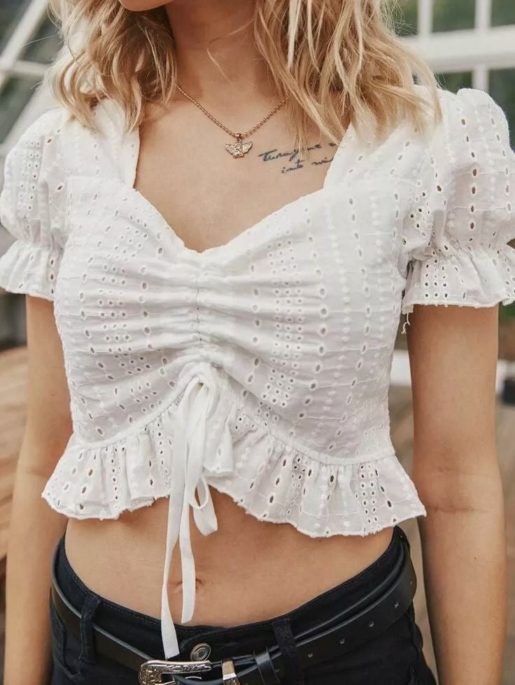 Blusa corto para mujer de mangas abullonadas