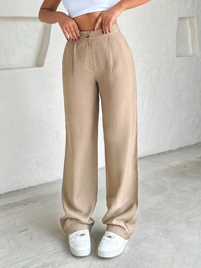 Pantalón de mujer de pierna ancha de color beige