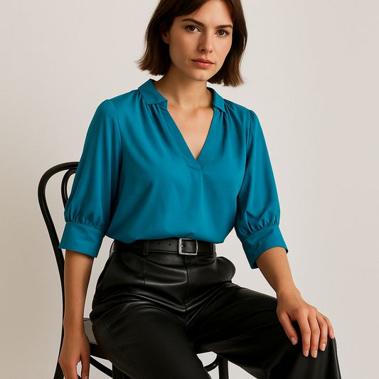 Blusa satin turquesa