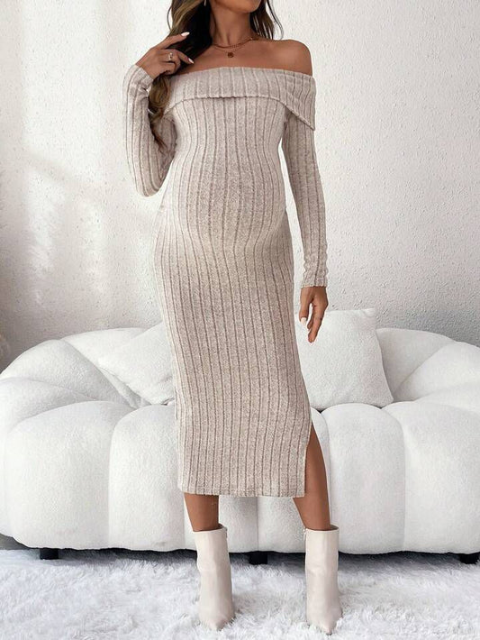 Vestido Midi de Punto Off-Shoulder en Beige 🤍✨