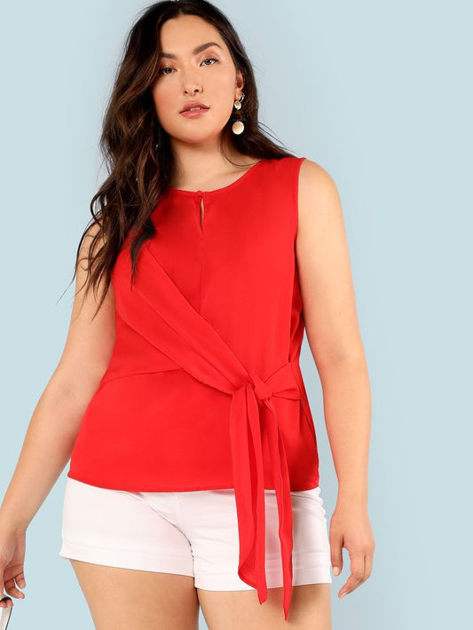 Blusa Roja sin Mangas con Lazo Frontal 🔥🎀