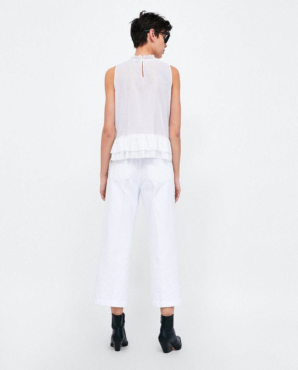 Blusa Blanca Bordada sin Mangas con Volantes 🤍✨