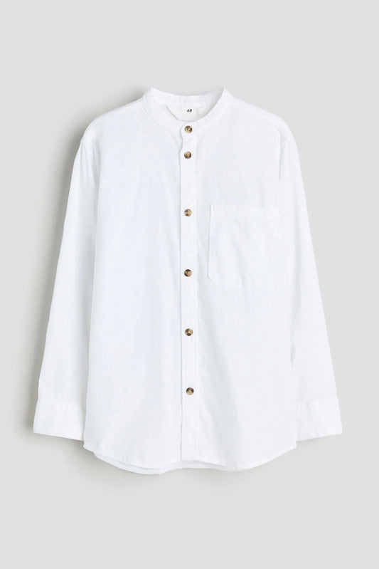Camisa blanca cuello mao de lino – estilo fresco y elegante 🤍🌿