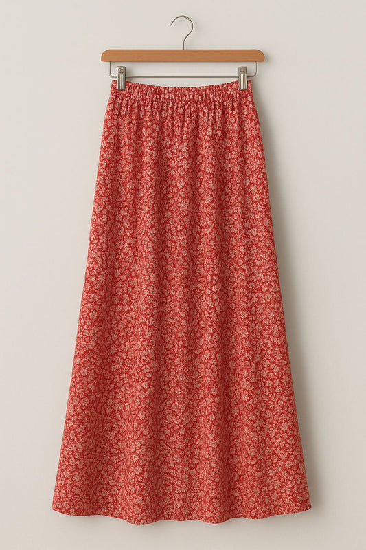 Falda midi floral rojo coral – Frescura romántica para el día a día