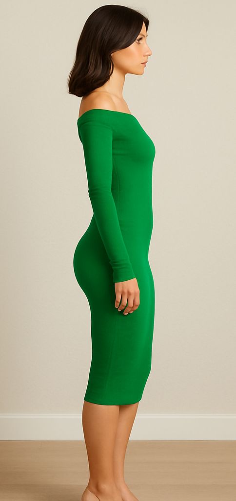 Vestido verde off-shoulder ajustado – Poder y feminidad en una sola prenda