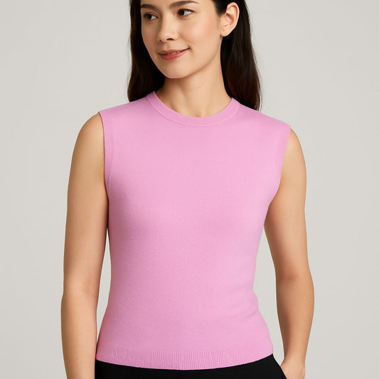 Blusasin mangas en tejido de punto rosa pastel – Elegancia suave para tu día