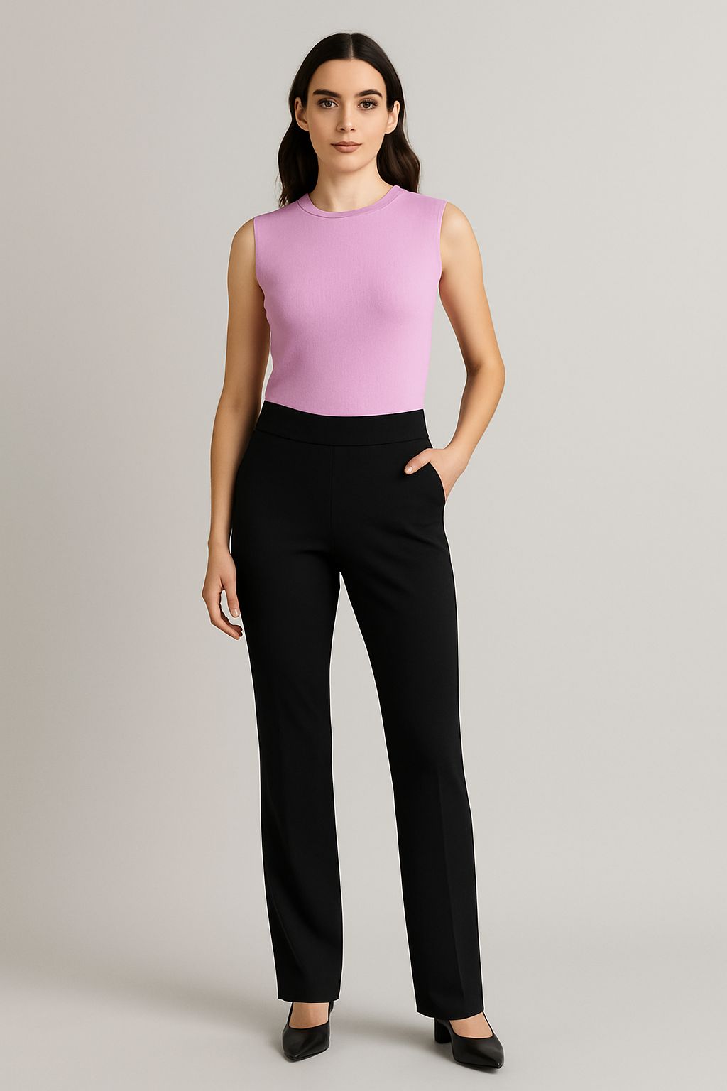 Blusasin mangas en tejido de punto rosa pastel – Elegancia suave para tu día