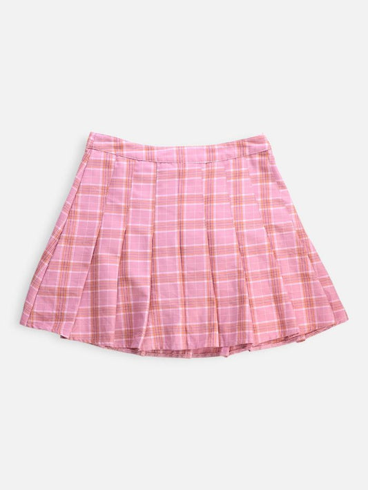 Falda corta plisada a cuadros rosa – Estilo colegiala renovado